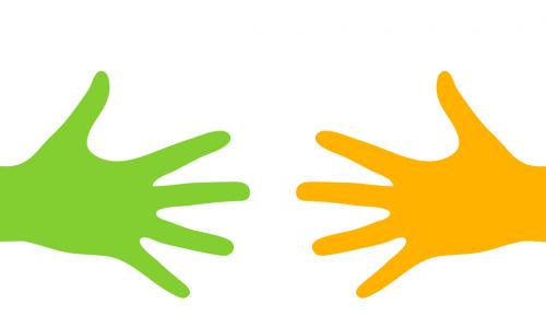 yellow and green hand reach out