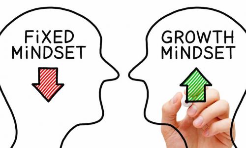 Hand drawing Fixed Mindset vs Growth Mindset success concept with black marker on transparent wipe board