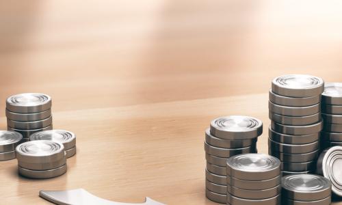 smaller pile of coins with arrow pointing to larger pile of coins