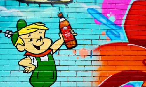 colorful cartoon panel of Jetson son with bottle