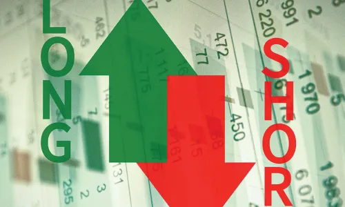 green arrow pointing up labelled LONG and red arrow pointing down labelled SHORT