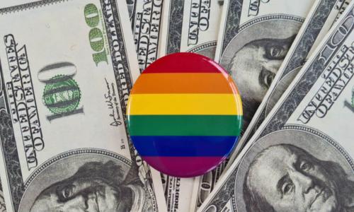 rainbow button on money