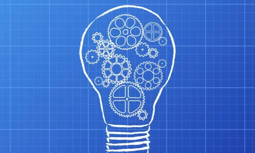 drawing of a light bulb on a blueprint