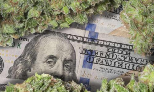 marijuana covering most of a five dollar bill