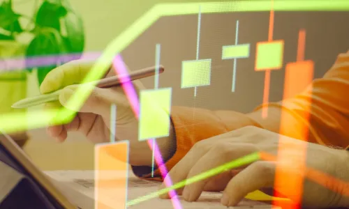 stock ticker accountant laptop