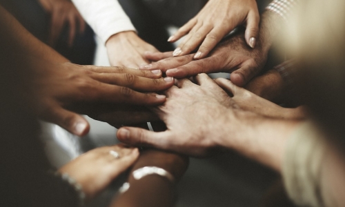 diverse hands together