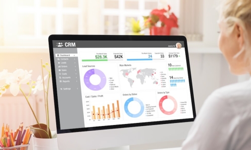 woman working crm screen