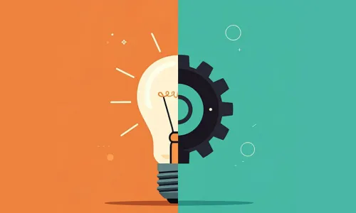 left side lightbulb - right side cog - representing the thought of put your ideas into motion