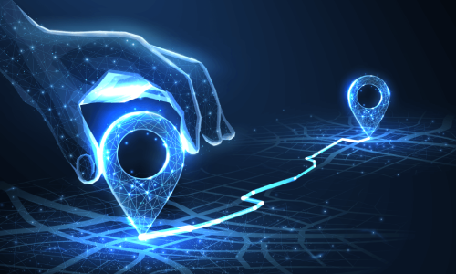 hand holding gps porint connected to another gps point