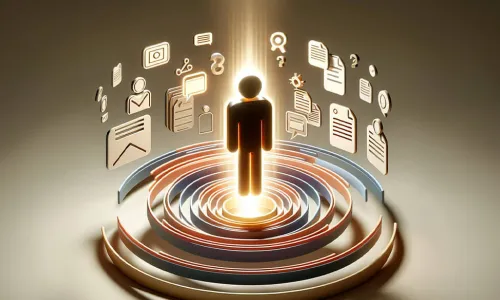 surrounded by engagement icons