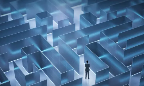 man standing in maze